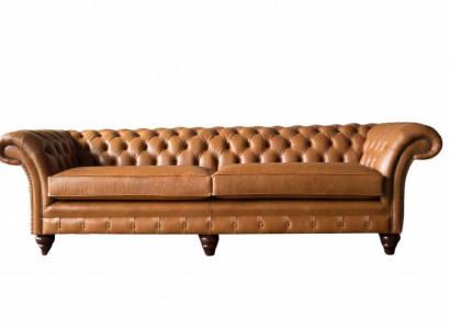 Sofa 4 Sitzer Couch Polster Chesterfield Sofa Sitz Leder Design Braun Möbel
