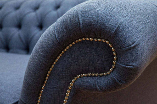 Design Sofa 4 Sitzer Couch Textil Polster Blau Sofas Chesterfield Neu