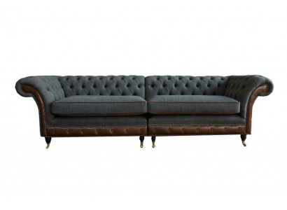 Design Chesterfield Stoff Couch Sofa 4 Sitzer Polster Grau Sofas Neu