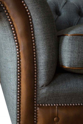 Design Chesterfield Stoff Couch Sofa 4 Sitzer Polster Grau Sofas Neu