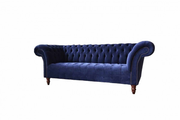 Chesterfield Design Luxus Polster Sofa Couch 3 Sitz Blau Textil Neu