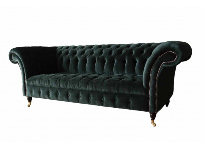 Chesterfield Sofa Design Couch 3 Sitzer Polster Stoff Polster Grün Neu