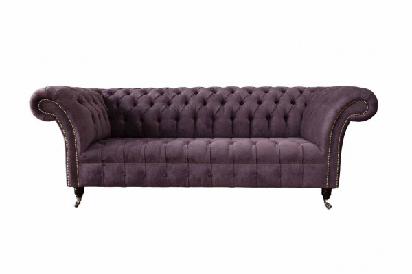 Modern Chesterfield Sofa Couch Polster 3 Sitzer Lila Textil Stoff Sofas Neu