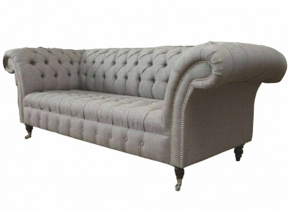 Chesterfield 3 Sitzer Polster Couch Sofa Couchen Textil Modern Stil Grau