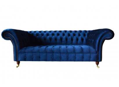Blaue Chesterfield Dreisitzer Sofa 3 Sitzer Sofas Luxus Textil Couchen