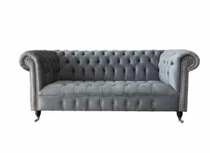 Sofa 3 Sitz Textil Sofas Couch Polster Chesterfield Couchen Grau Dreisitzer