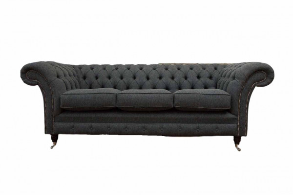 Chesterfield Textil Polster Design Sofa Luxus Couch Grau Sofa 3 Sitzer