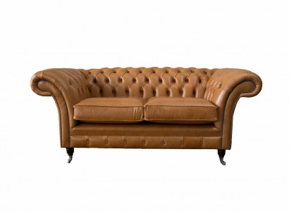 Chesterfield Zweisitzer Sofa 2 Sitz Sofas Polster Sitz Leder Couch Braun