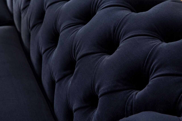 Klassich Chesterfield Wohnzimmer Samt Couch Blau 3 Sitzer Textil Sofas