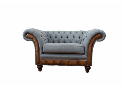 Sessel Design Relax Textil Lounge Luxus Grau Polster Sitzer Chesterfield