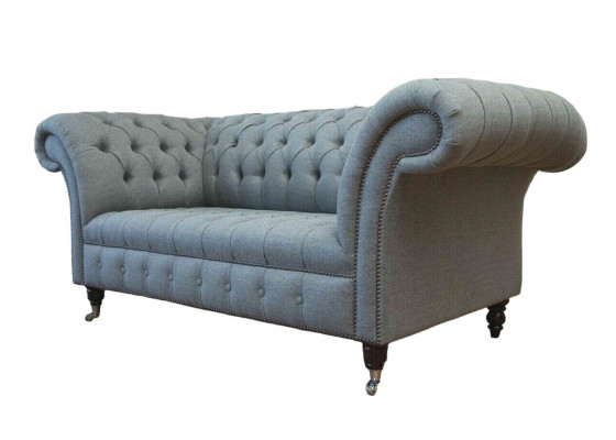 Chesterfield Büro Sitzmöbel Einrichtung Sofa Couch 2 Sitz Textil Grau