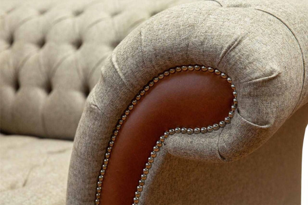 Chesterfield Sofa Polster 1,5 Sitzer Sofas Klassisch Einsitzer Grau Neu