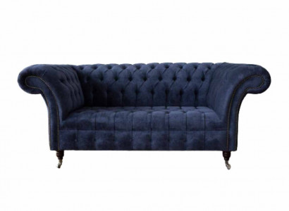 Chesterfield Design Sofa Couch 2 Sitzer Polster Blau Sofas Couchen Neu