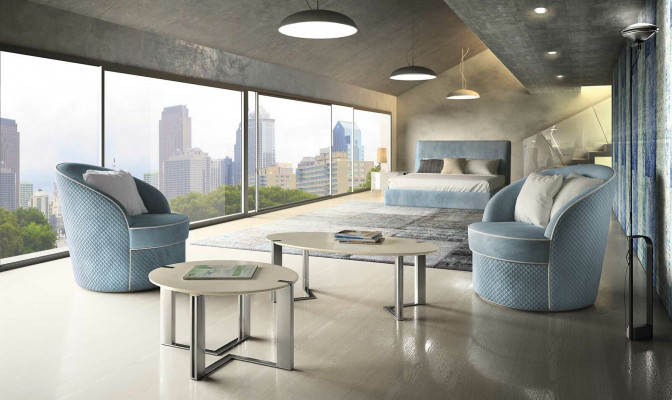Design Sofa Sessel Couch Polster Luxus Textil Couchen 1 Sitzer Blau Schalfzimmer