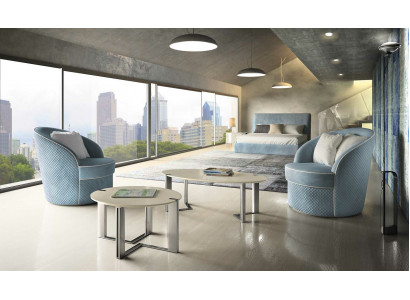 Design Sofa Sessel Couch Polster Luxus Textil Couchen 1 Sitzer Blau Schalfzimmer