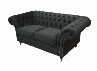 Chesterfield Schwarz 2 Sitzer Couch Polster Couchen Design Sofa Textil