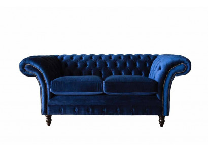 Chesterfield Büro Sitzmöbel Einrichtung Sofa Couch 2 Sitz Textil Blaue