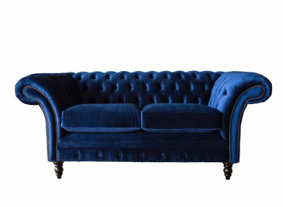 Chesterfield Büro Sitzmöbel Einrichtung Sofa Couch 2 Sitz Textil Blaue