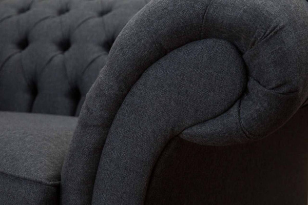 Grauer Chesterfield Sessel 1.5 Sitzer Sofa Couch Polster Textil Grau Sessel