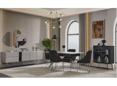 Luxus Esszimmer Schwarz Graue Esstisch 6x Stühle Sideboard Essgruppe 9tlg.