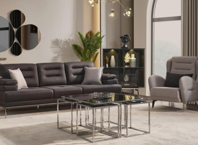 Sofagarnitur 31 Sitzer Garnituren Sofa Sessel Stoff Schwarz Modern Set