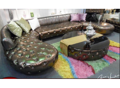 Chesterfield Ecksofa U Form Luxus Couch Wohnlandschaft Gold Eckgarnitur
