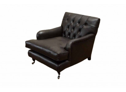 Designer Sessel 1 Sitzer Braun Leder Textil Luxus Sofa Chesterfield
