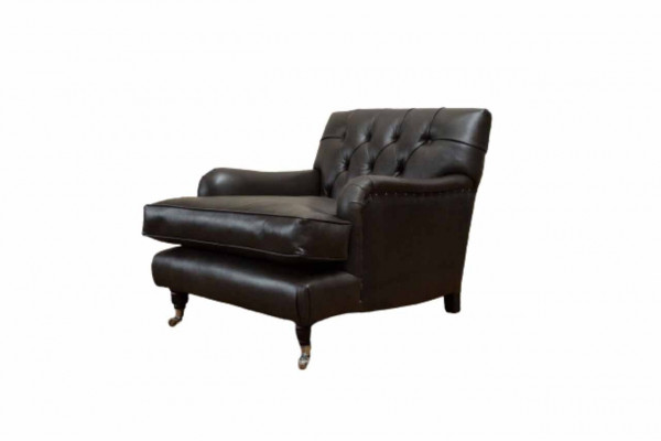 Designer Sessel 1 Sitzer Braun Leder Textil Luxus Sofa Chesterfield