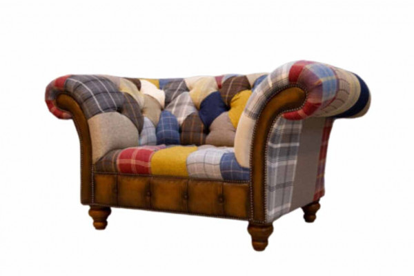 Chesterfield Design Sessel Couch Polster Textil Couchen Sitzer Mehrfarbig