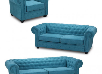 Chesterfield Sofagarnitur Couch Polster Möbel Set Garnitur 3+2+1 Turkis
