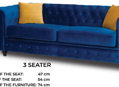 Sofas Polster Sofas 3 Sitz Chesterfield Textil Sofa Blau Klassisch Designer Neu