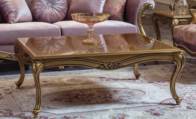 Königlicher Couchtisch Gold Brauner Tisch Barock Rokoko Couchtische Holz