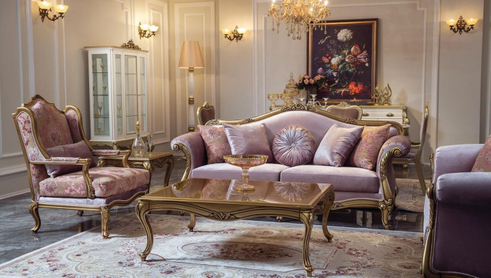 Königlicher Couchtisch Gold Brauner Tisch Barock Rokoko Couchtische Holz