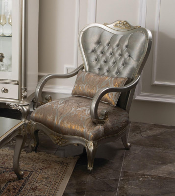 Silberner Chesterfield Sessel Französische Stil Möbel Stuhl Einsitzer Holz