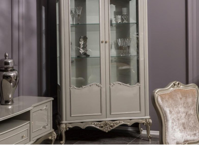 Hellgraue Vitrine Barock Rokoko Schrank Glasschrank Vitrinen Klassische