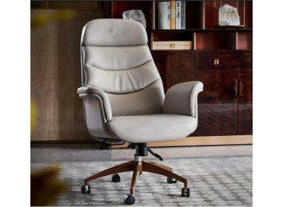 Bürostuhl Beige Leder Edelstahl Arbeitszimmer Büro Möbel Luxus Einrichtung Neu