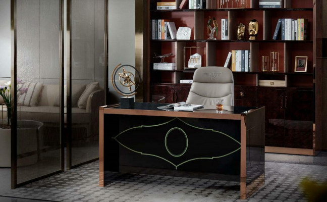 Bürostuhl Beige Leder Edelstahl Arbeitszimmer Büro Möbel Luxus Einrichtung Neu