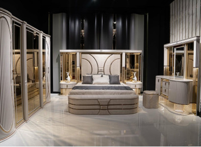 Schlafzimmer Set Komplettes Bett 2x Nachttische Kleiderschrank Neu 7tlg