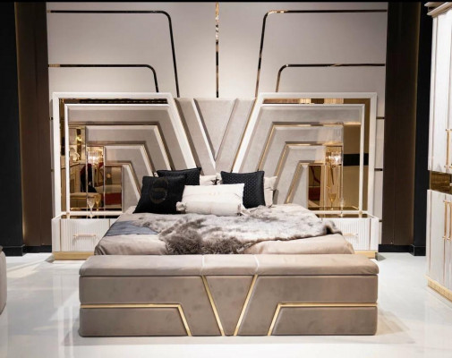 Schlafzimmer Set Bett 2xNachttische Kleiderschrank 7tlg Design Luxus neu