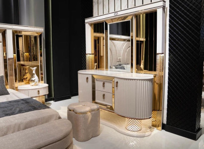 Schlafzimmer Set Luxus Schminktisch mit Spiegel Hocker Design neu 2tlg