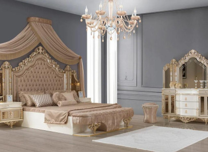 Schlafzimmer Set Bett 2x Nachttische Schminktisch mit-Spiegel Luxus neu