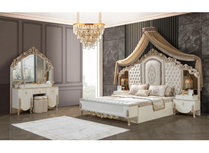 Schlafzimmer Set Bett mit Bank 2x Nachttische Luxus neu 4tlg Design Holz