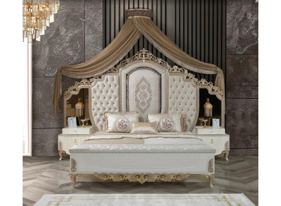 Schlafzimmer Set Bett mit Bank 2x Nachttische Design Luxus neu 3tlg