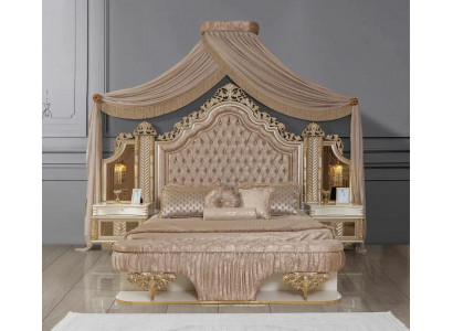 Schlafzimmer Set Bett 2x Nachttische Design Luxus neu 4tlg Beige