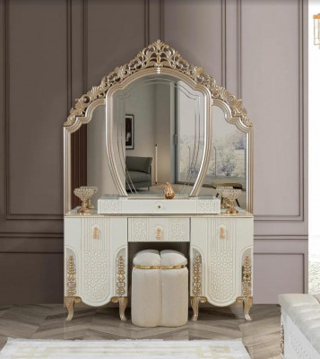 Schlafzimmer Set Luxus Schminktisch mit Spiegel Hocker Design neu 2tlg