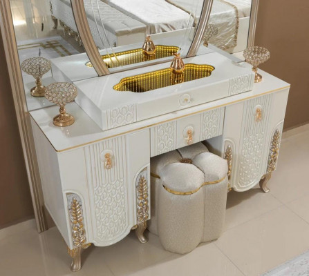Schlafzimmer Set Luxus Schminktisch mit Spiegel Hocker Design neu 2tlg