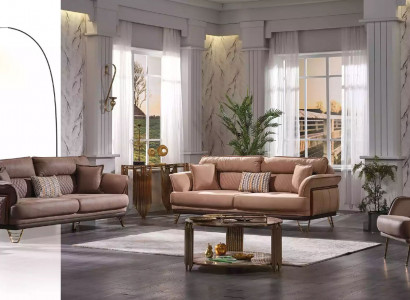 Braune Couchgarnitur Luxus 3+3+1 Sitzer Wohnzimmer Möbel Sofas Sessel