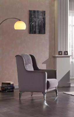 Graue Polster Sofagarnitur Textil Couchen 3+3+1 Sessel Design 3tlg Neu