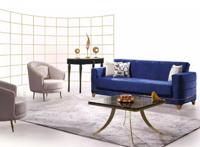 Blaue Polstergarnitur Set 3+1+1 Sitzer Sofa Set Sessel Sofagarnitur 3tlg