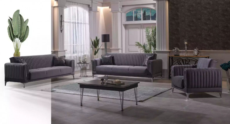 Graues Sofa Wohnzimmer Dreisitzer Samtsofas 3-Sitzer Couchen Luxus Möbel
